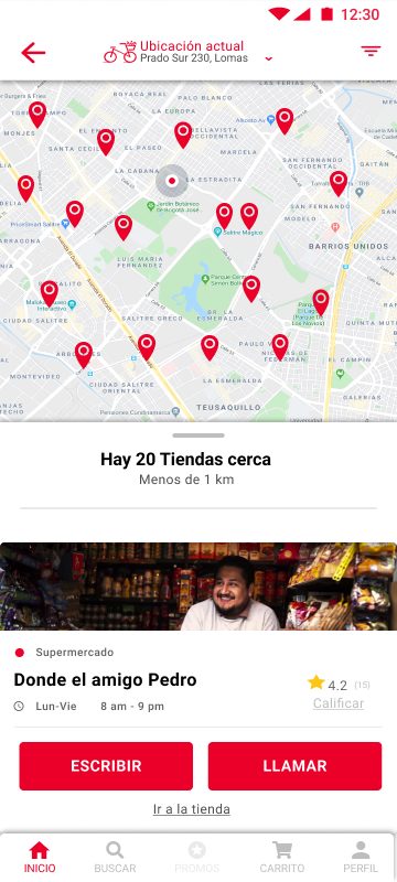 Tienda Cerca map view: neighborhood stores pinned on city map with geolocation